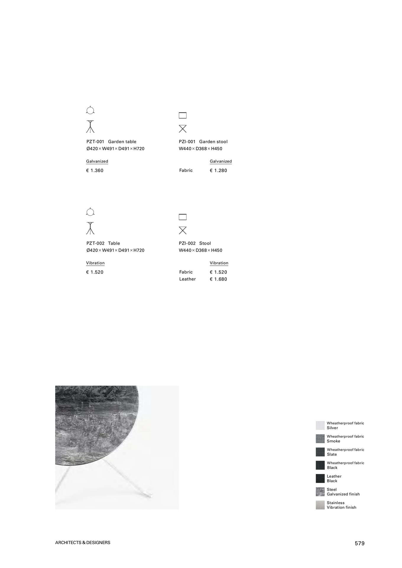 Serpentine table & stool（581ページ目）