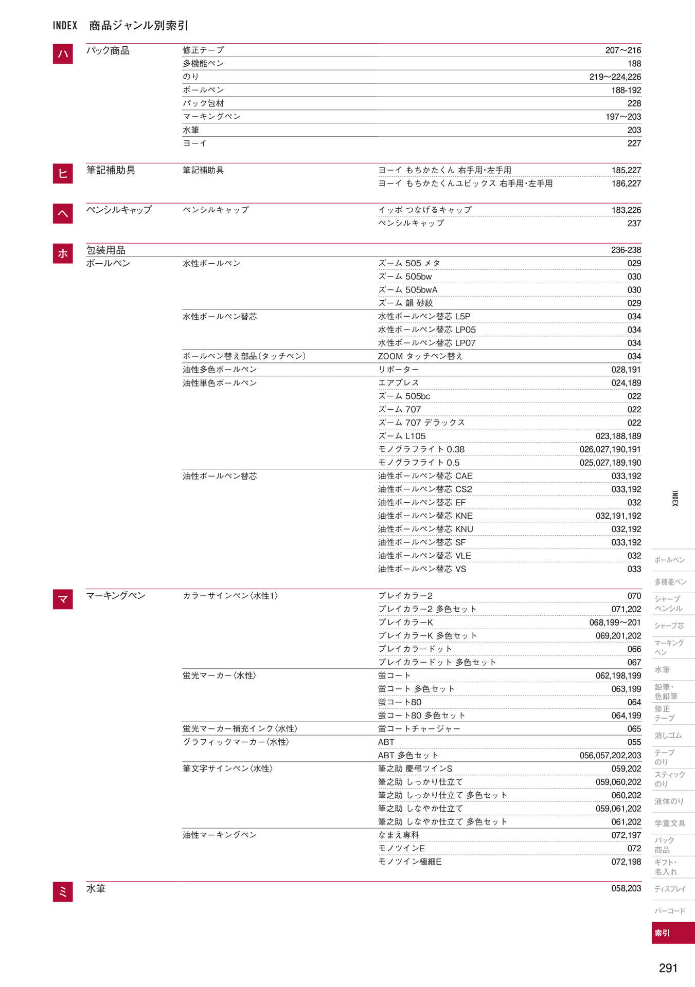 P291_商品ジャンル別索引(293ページ目)