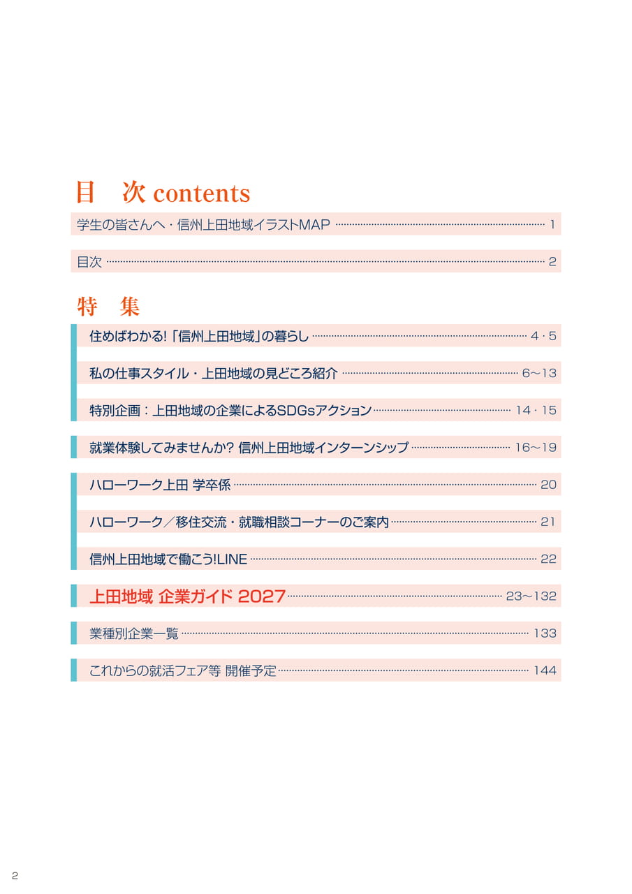 信州上田地域企業ガイド　2027　目次（4ページ目）