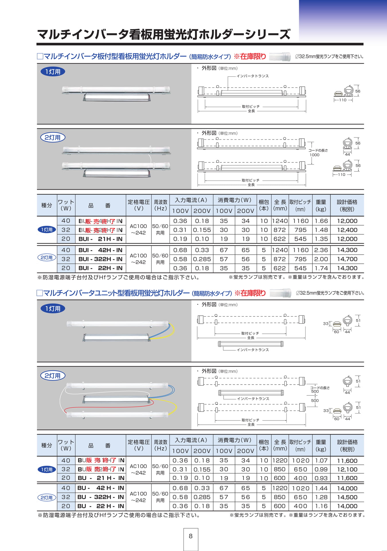 P8 マルチインバータ看板用蛍光灯ホルダーシリーズ（9ページ目）