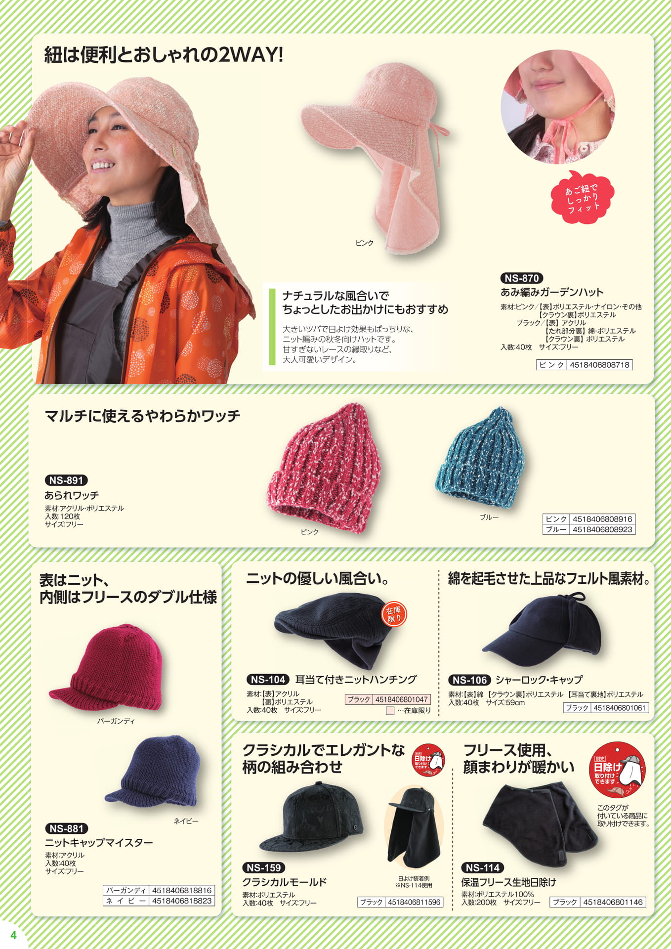 秋冬向けハット・ニットキャップ(4ページ目)