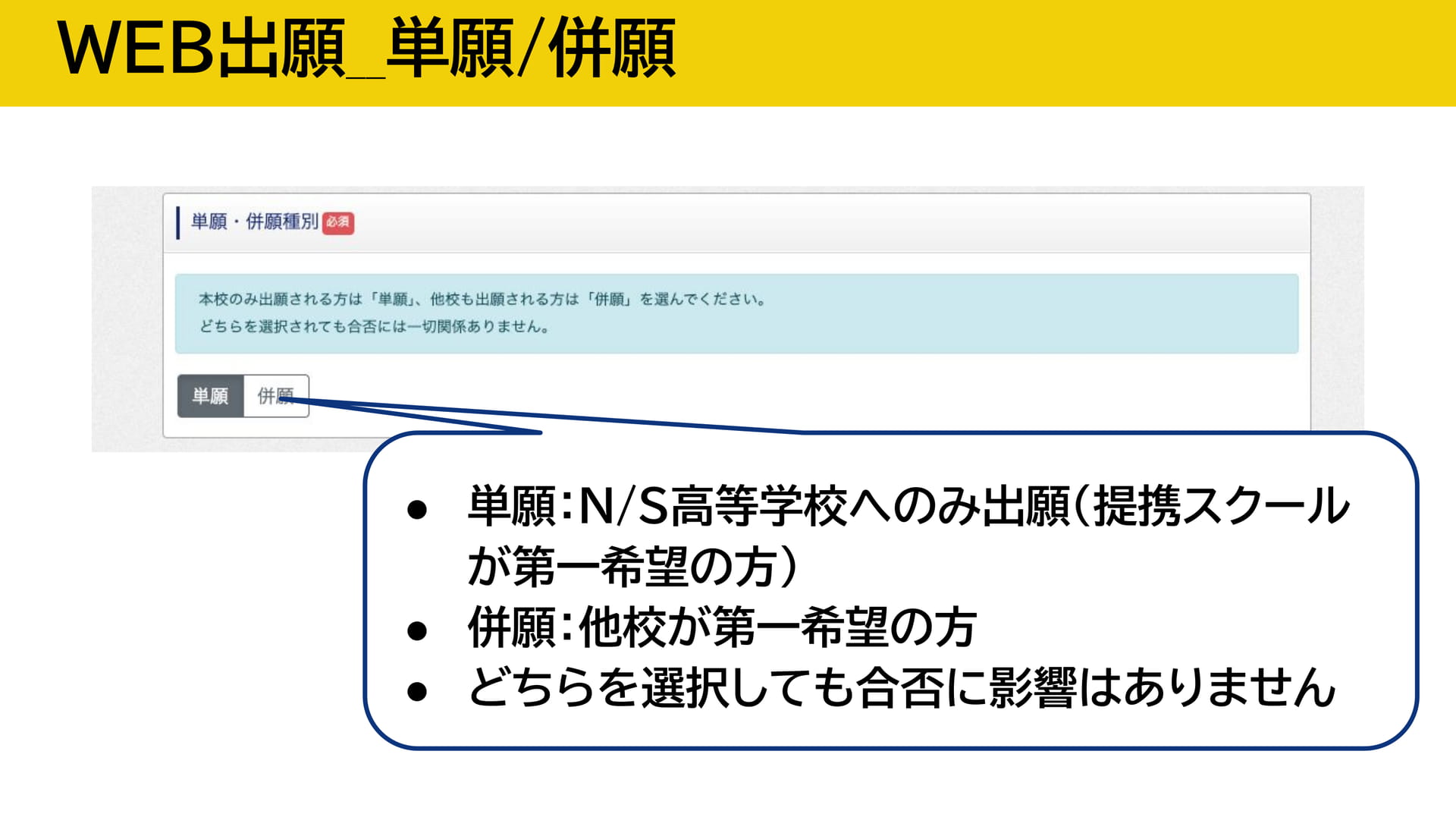 単願・併願の選択（34ページ目）