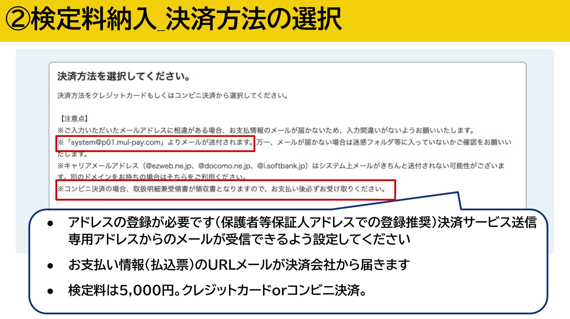 検定料の決済方法選択（41ページ目）