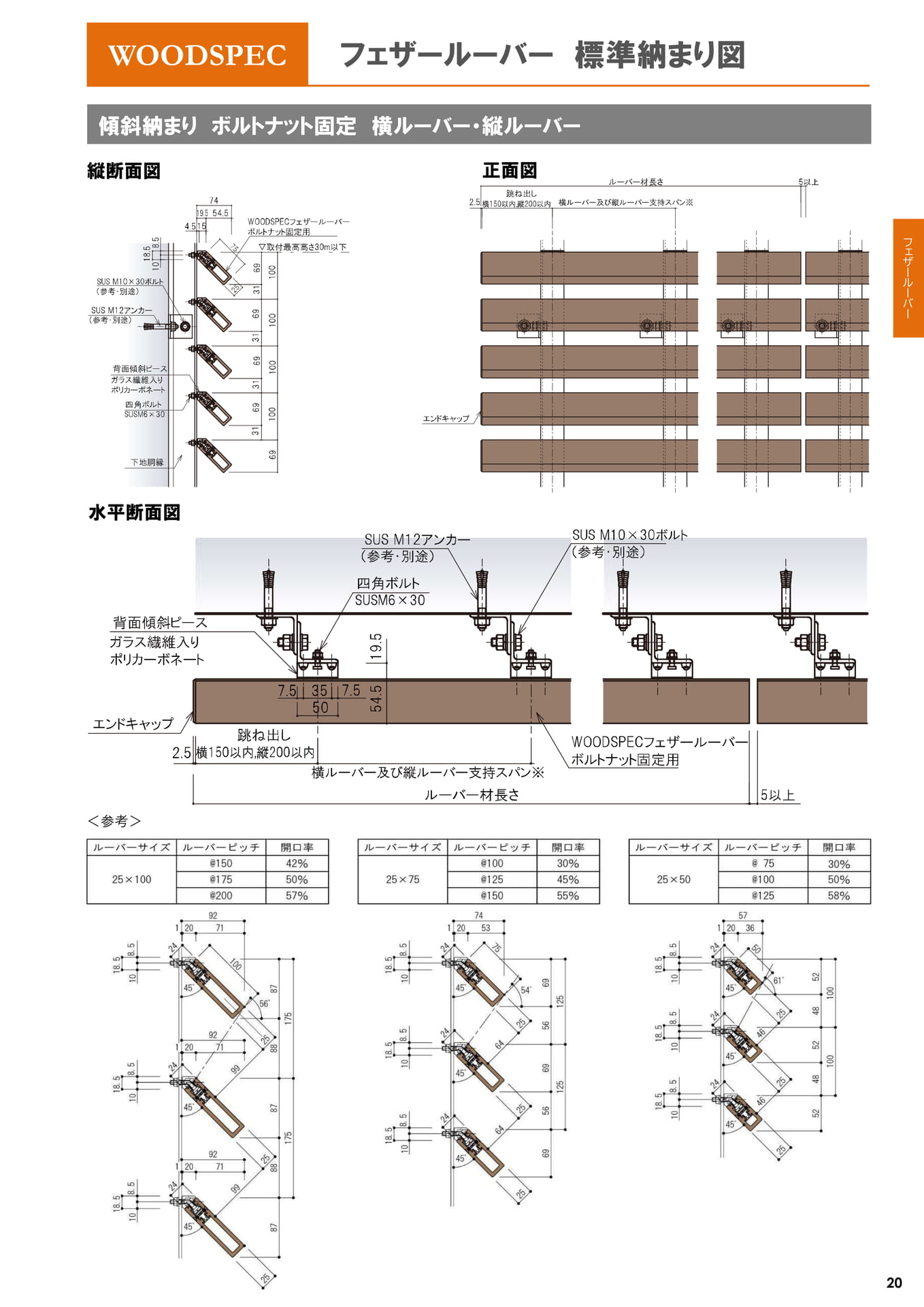 傾斜納まり ボルトナット固定 横ルーバー・縦ルーバー（21ページ目）