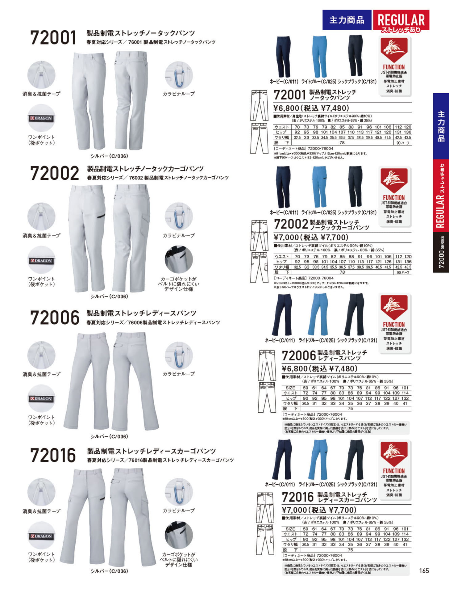 72001 製品制電ストレッチパンツ（165ページ目）