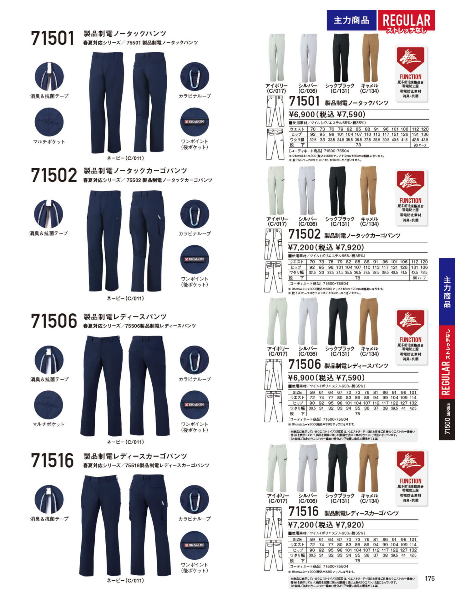 71501 製品制電ノータックパンツ（175ページ目）