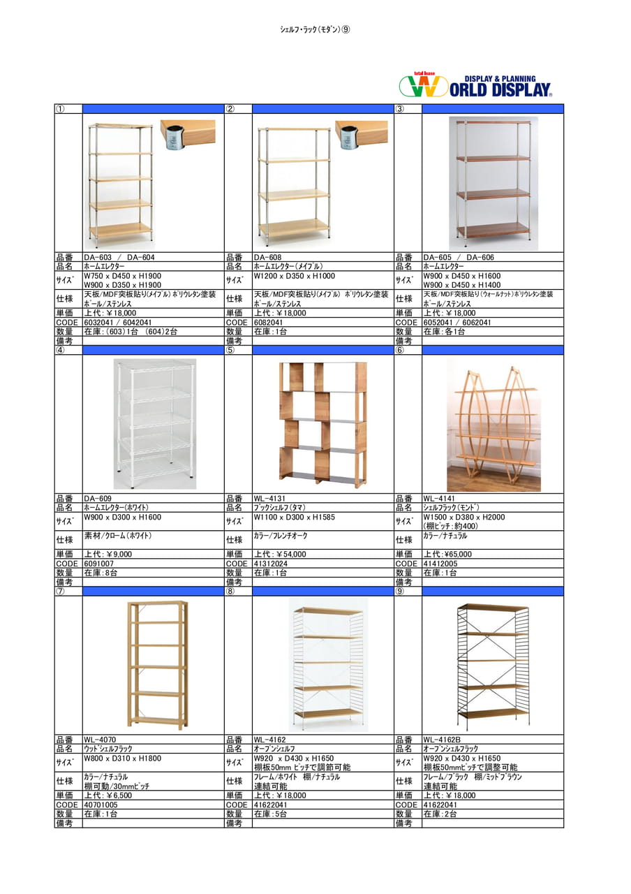 収納家具（ｼｪﾙﾌ・ﾗｯｸ)⑨（38ページ目）