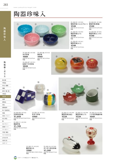 P283 陶磁器・ガラス - 陶器珍味入(284ページ目)