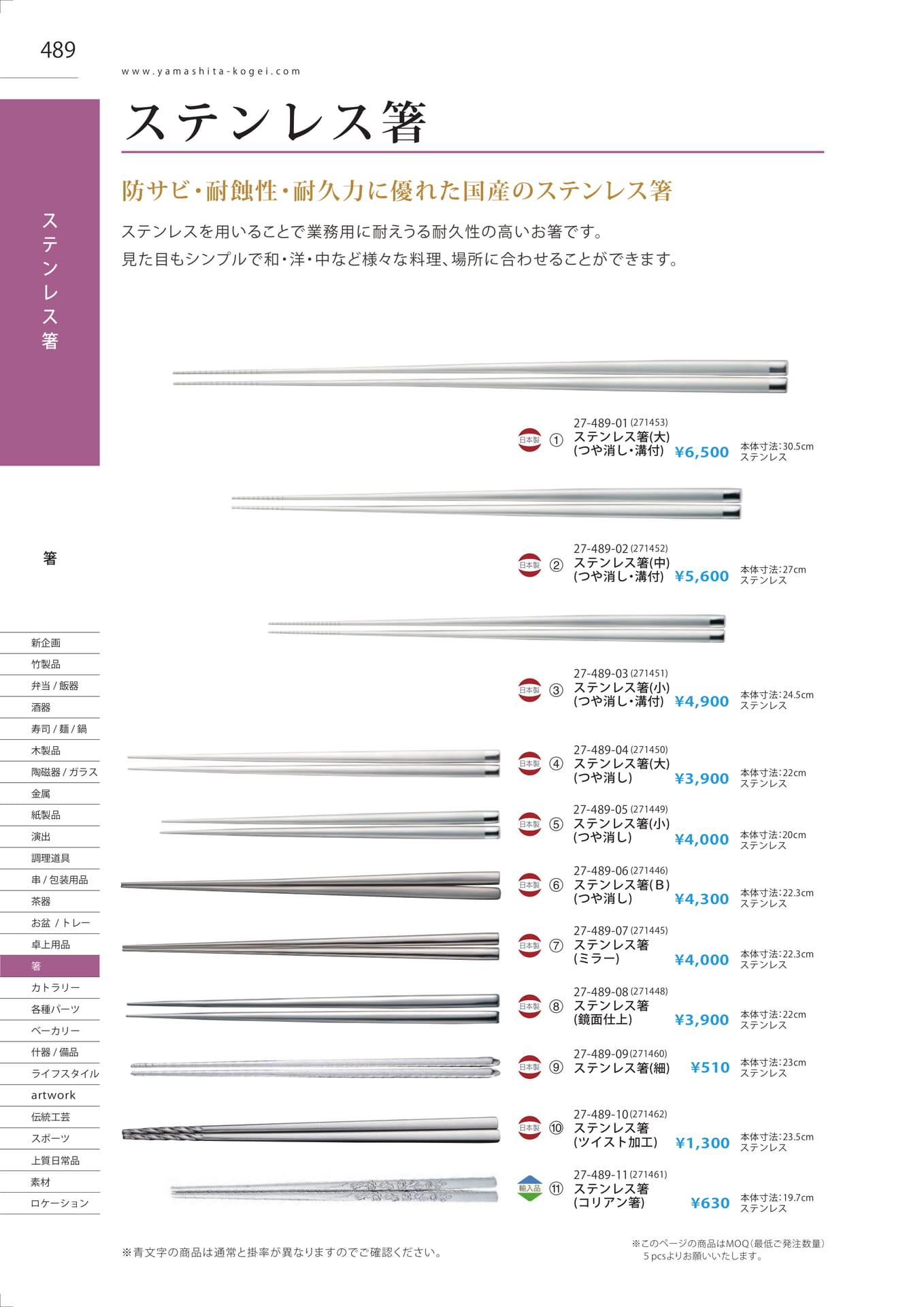 ステンレス箸（496ページ目）
